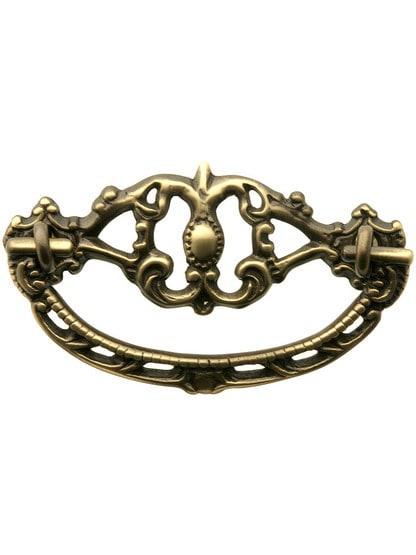 Victorian-Era Brass Bail Pull - 3 inch Center to Center in Antique Brass.